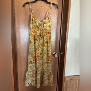 BCBG Paris Yellow Floral Cottagecore Sundress Milkmaid Style Size M